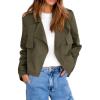 imageCicy Bell Womens Cropped Trench Coat Casual Long Sleeve Notched Lapel Blazer JacketArmy Green