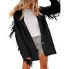 imageCicy Bell Womens Faux Suede Fringe Jacket Casual Blazer Long Sleeve Lapel Button Front Suit JacketsBlack