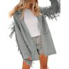 imageCicy Bell Womens Faux Suede Fringe Jacket Casual Blazer Long Sleeve Lapel Button Front Suit JacketsGrey