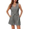 imageCicy Bell Womens Summer 2 Piece Sets Crop Blazer Vest Sleeveless Button Down Waistcoat and Shorts Work Suit Sets