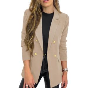 imageCicy Bell Womens Casual Long Sleeve Blazer Solid Color Loose Lapel Button Blazer JacketApricot