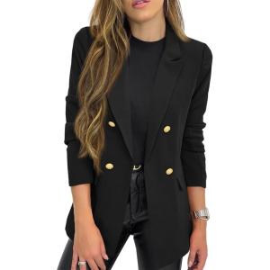 imageCicy Bell Womens Casual Long Sleeve Blazer Solid Color Loose Lapel Button Blazer JacketBlack