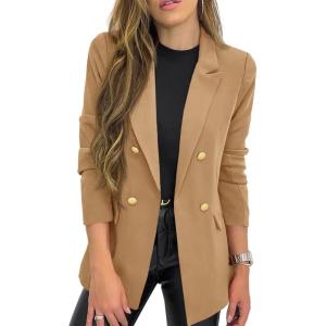 imageCicy Bell Womens Casual Long Sleeve Blazer Solid Color Loose Lapel Button Blazer JacketKhaki