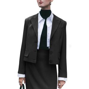 imageCicy Bell Womens Cropped Striped Blazer Casual Long Sleeve Lapel Button Down Work Blazer JacketsBlack