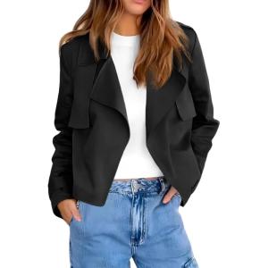 imageCicy Bell Womens Cropped Trench Coat Casual Long Sleeve Notched Lapel Blazer JacketBlack