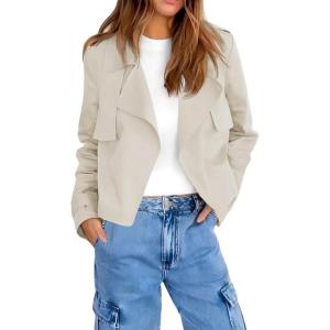 imageCicy Bell Womens Cropped Trench Coat Casual Long Sleeve Notched Lapel Blazer JacketKhaki