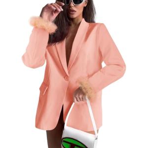 imageCicy Bell Womens Feather Cuff Oversized Blazer Jacket Dressy Open Front Elegant Long Sleeve Party OutfitsPink Orange