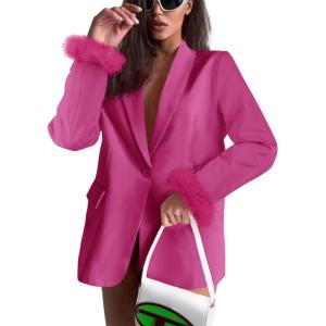 imageCicy Bell Womens Feather Cuff Oversized Blazer Jacket Dressy Open Front Elegant Long Sleeve Party OutfitsRose Red