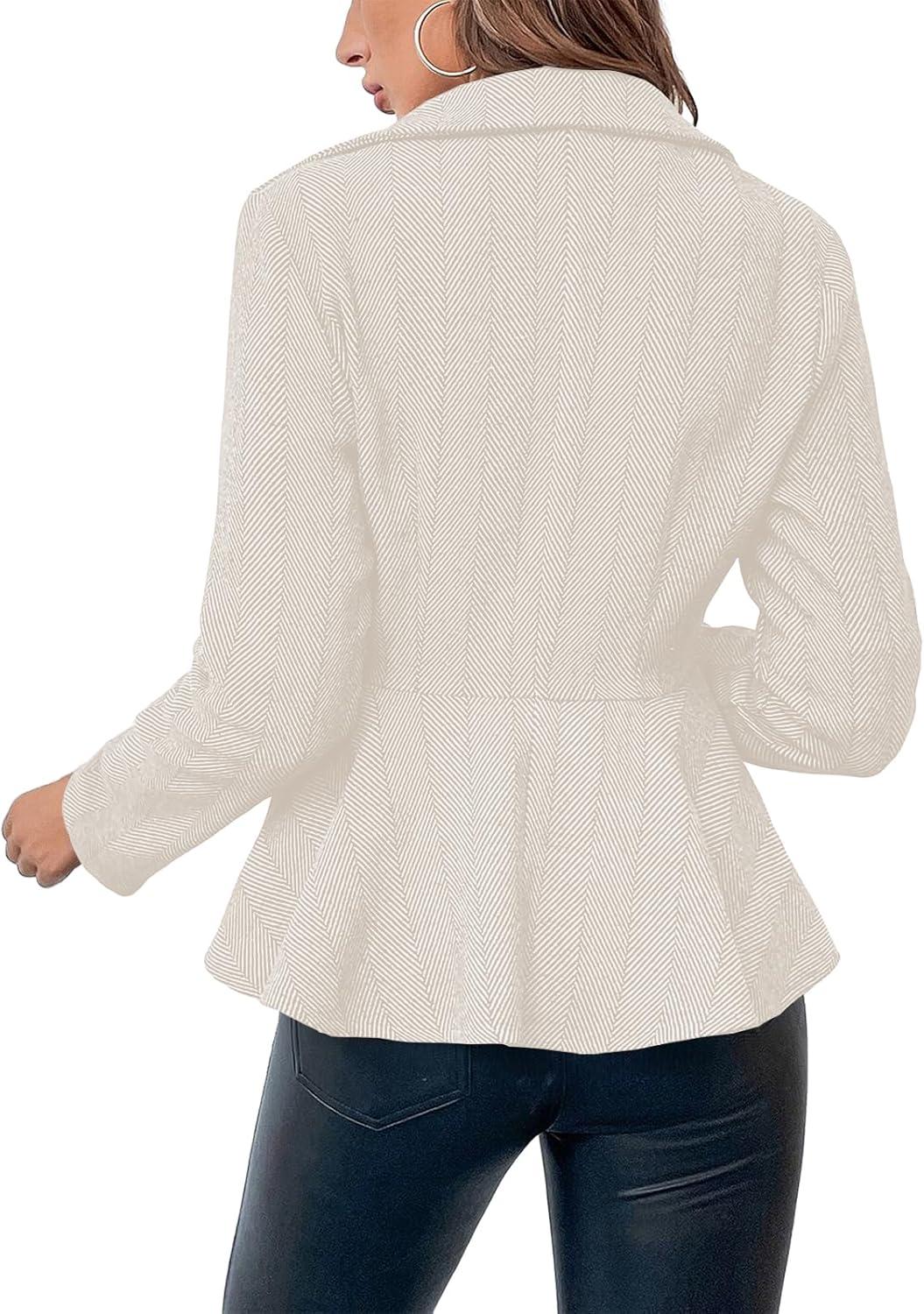 imageCicy Bell Elegant Women Blazer Business Work Office Peplum Hem Jacket Open Front Herringbone CoatsBeige