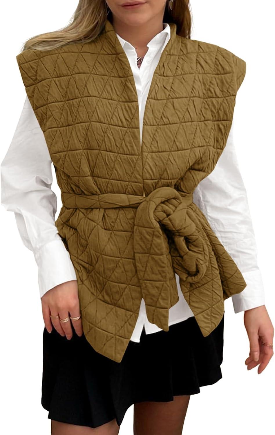 imageCicy Bell Womens Diamond Quilted Puffer Vest Open Front Puffy Sleeveless Jacket Fall Work Casual OuterwearArmy Green