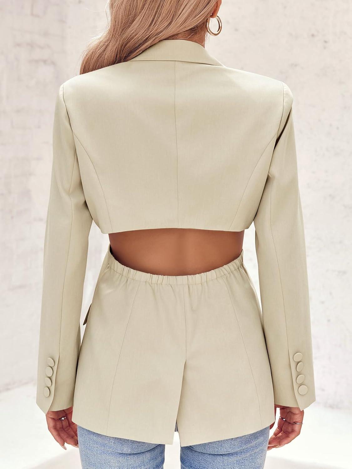 imageCicy Bell Womens Fitted Sexy Blazers Casual Open Front Long Sleeve Trendy Tailored Cut Out Blazer JacketsBeige