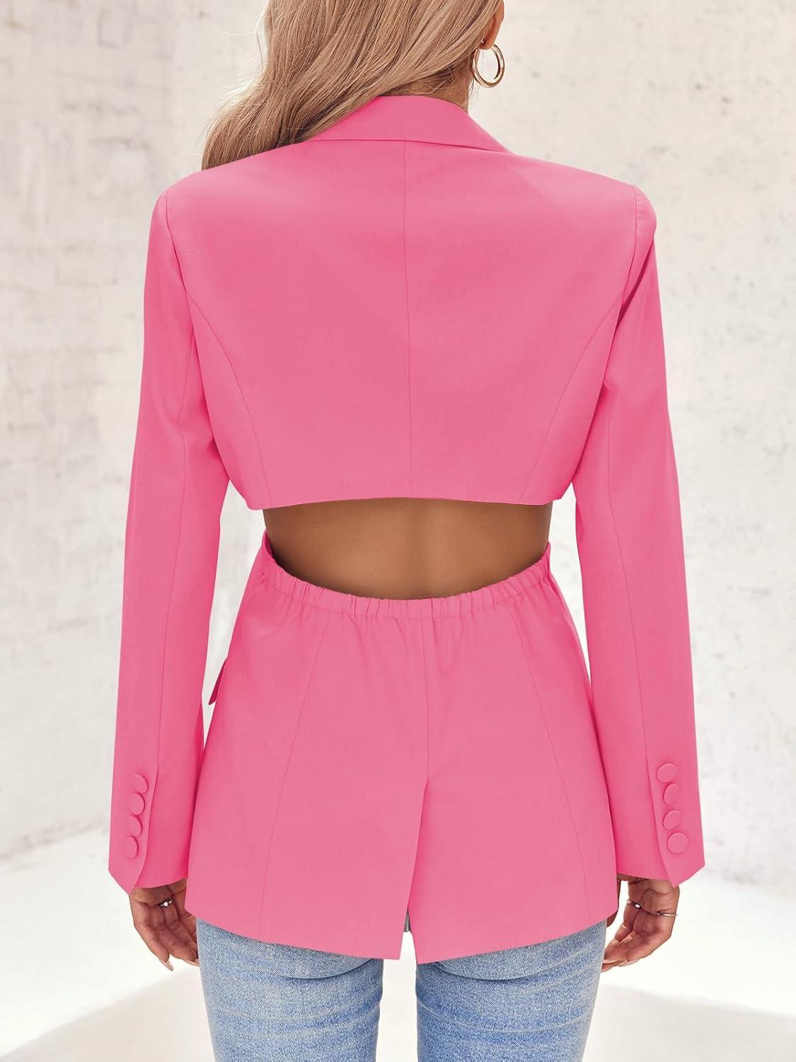 imageCicy Bell Womens Fitted Sexy Blazers Casual Open Front Long Sleeve Trendy Tailored Cut Out Blazer JacketsHot Pink