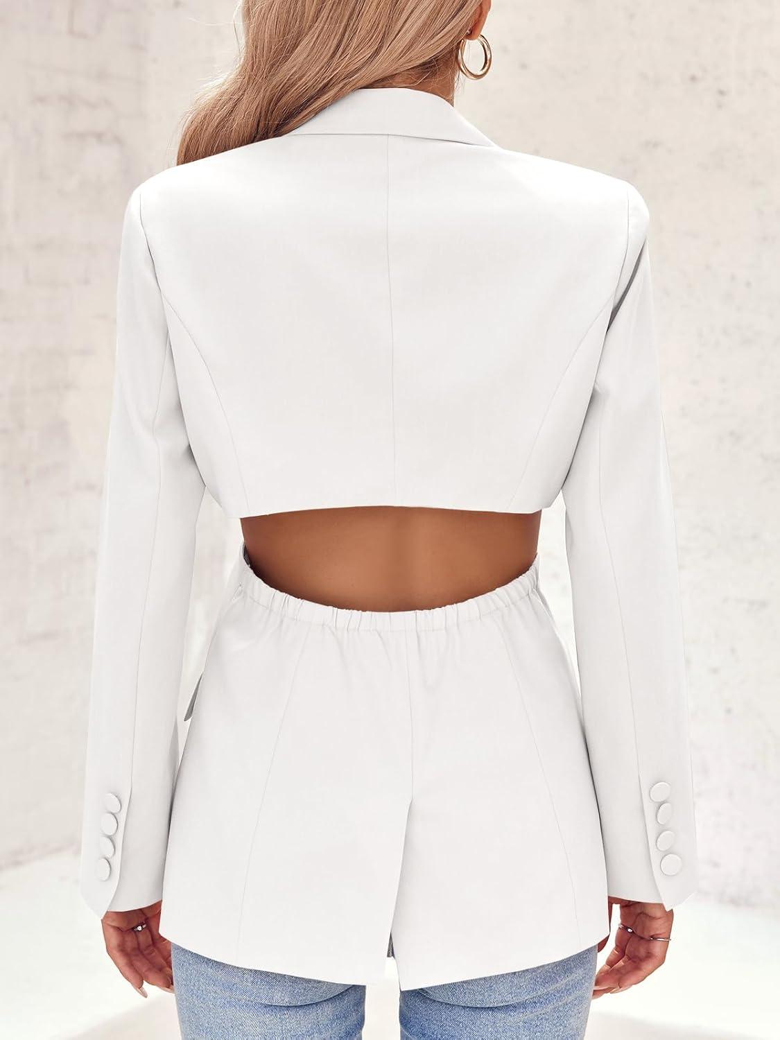 imageCicy Bell Womens Fitted Sexy Blazers Casual Open Front Long Sleeve Trendy Tailored Cut Out Blazer JacketsWhite