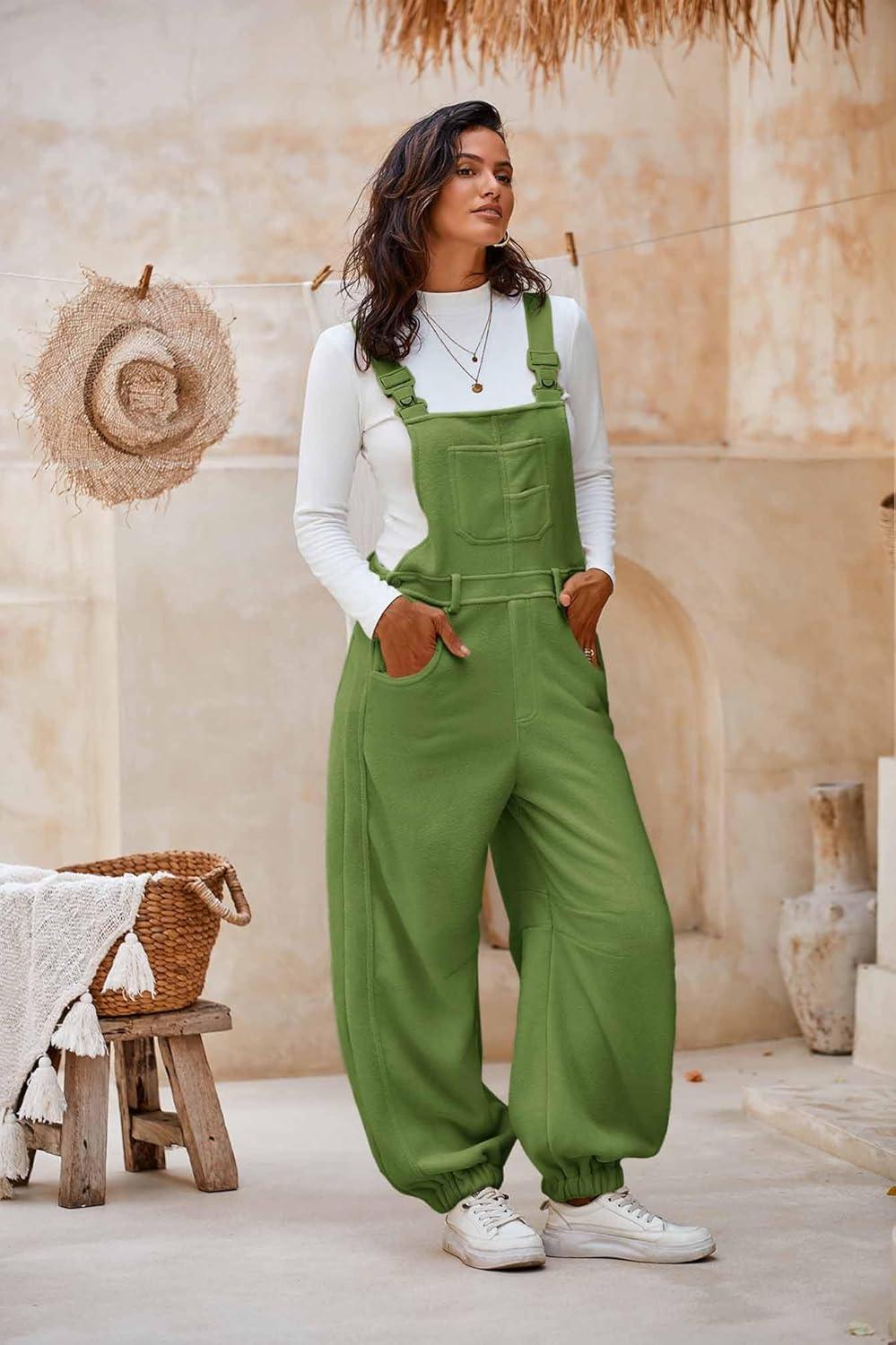 imageCicy Bell Womens Fleece Overalls Warm Winter Loose Fit Fuzzy Jumpsuits Casual Adjustable Strap Bib Travel OutfitsArmy Green