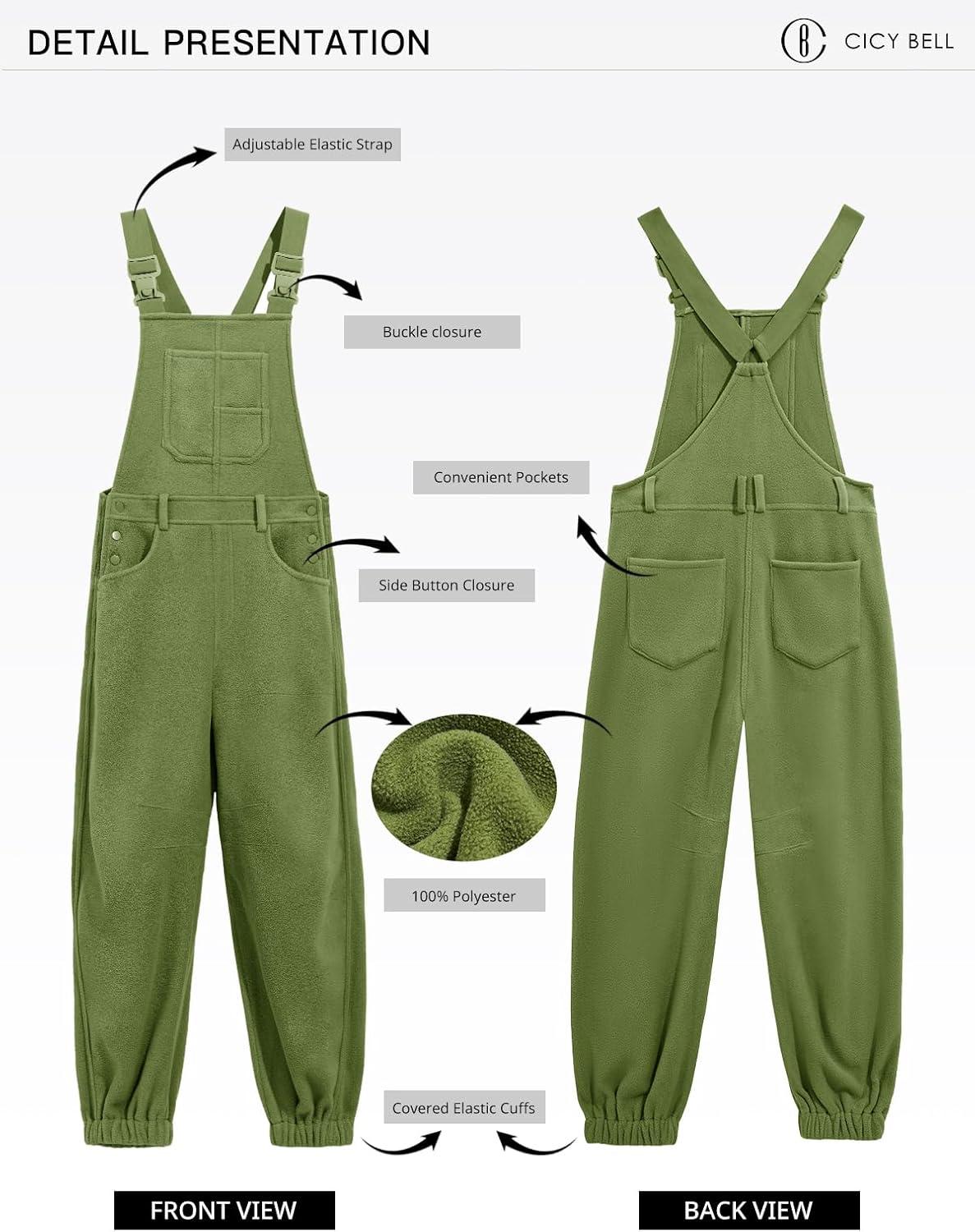 imageCicy Bell Womens Fleece Overalls Warm Winter Loose Fit Fuzzy Jumpsuits Casual Adjustable Strap Bib Travel OutfitsArmy Green