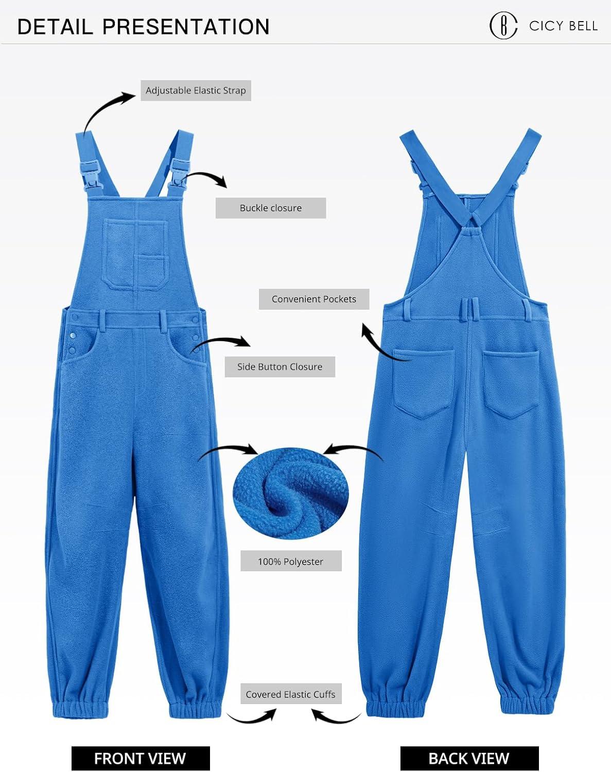 imageCicy Bell Womens Fleece Overalls Warm Winter Loose Fit Fuzzy Jumpsuits Casual Adjustable Strap Bib Travel OutfitsBlue