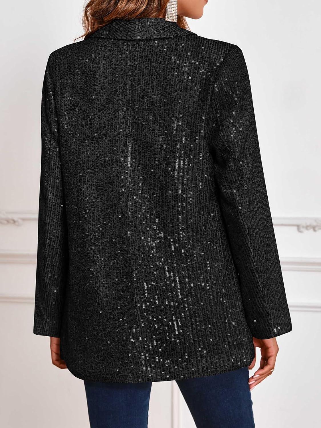 imageCicy Bell Womens Sequin Shiny Blazer Casual Laple Long Sleeve Sparkly Party Jackets BlazerBlack