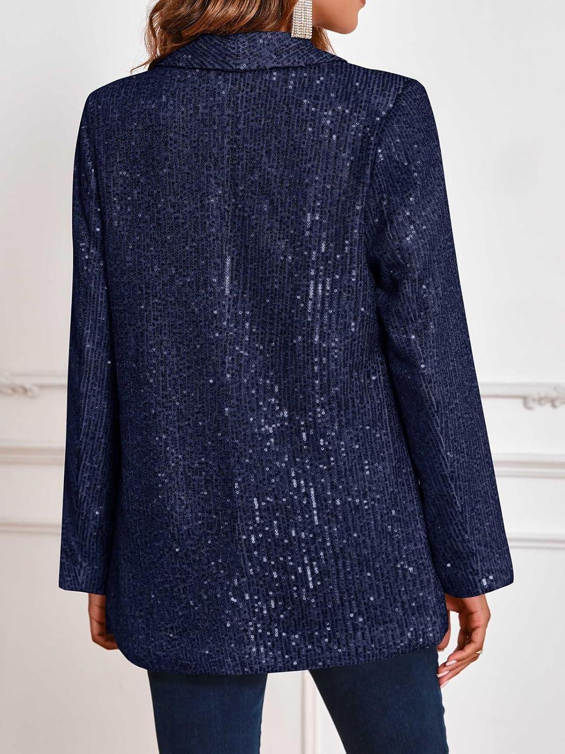 imageCicy Bell Womens Sequin Shiny Blazer Casual Laple Long Sleeve Sparkly Party Jackets BlazerNavy