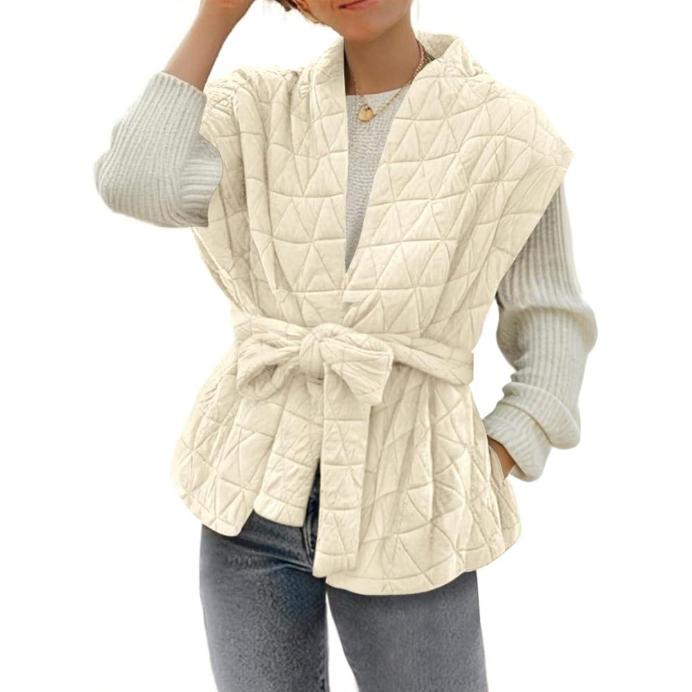 imageCicy Bell Womens Diamond Quilted Puffer Vest Open Front Puffy Sleeveless Jacket Fall Work Casual OuterwearBeige