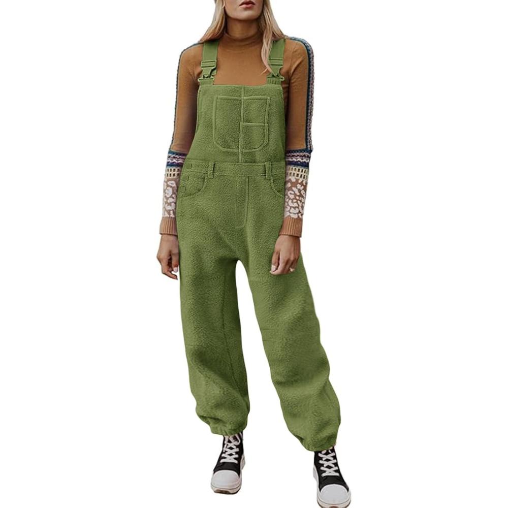 imageCicy Bell Womens Fleece Overalls Warm Winter Loose Fit Fuzzy Jumpsuits Casual Adjustable Strap Bib Travel OutfitsArmy Green