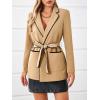 imageCicy Bell Womens Belted Casual Blazer Long Sleeve Open Front Contrast Binding Suit Jackets Dressy Blouse TopsKhaki