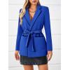 imageCicy Bell Womens Belted Casual Blazer Long Sleeve Open Front Contrast Binding Suit Jackets Dressy Blouse TopsRoyal Blue