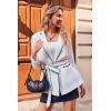 imageCicy Bell Womens Belted Casual Blazer Long Sleeve Open Front Contrast Binding Suit Jackets Dressy Blouse TopsWhite