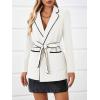 imageCicy Bell Womens Belted Casual Blazer Long Sleeve Open Front Contrast Binding Suit Jackets Dressy Blouse TopsWhite