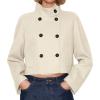 imageCicy Bell Womens Cropped Pea Coat Casual Double Breasted Stand Collar Long Sleeve Fall Short Jackets OutwearBeige