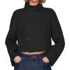 imageCicy Bell Womens Cropped Pea Coat Casual Double Breasted Stand Collar Long Sleeve Fall Short Jackets OutwearBlack