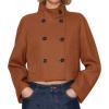 imageCicy Bell Womens Cropped Pea Coat Casual Double Breasted Stand Collar Long Sleeve Fall Short Jackets OutwearBrown