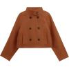 imageCicy Bell Womens Cropped Pea Coat Casual Double Breasted Stand Collar Long Sleeve Fall Short Jackets OutwearBrown