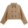imageCicy Bell Womens Cropped Pea Coat Casual Double Breasted Stand Collar Long Sleeve Fall Short Jackets OutwearKhaki