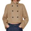 imageCicy Bell Womens Cropped Pea Coat Casual Double Breasted Stand Collar Long Sleeve Fall Short Jackets OutwearKhaki