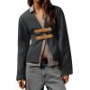 imageCicy Bell Womens Cropped Pea Coat V Neck Short Wool Jackets Vintage Casual Y2K Fall Open Front Blazer with BuckleBlack