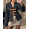 imageCicy Bell Womens Cropped Pea Coat V Neck Short Wool Jackets Vintage Casual Y2K Fall Open Front Blazer with BuckleBlack