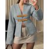 imageCicy Bell Womens Cropped Pea Coat V Neck Short Wool Jackets Vintage Casual Y2K Fall Open Front Blazer with BuckleGrey