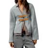 imageCicy Bell Womens Cropped Pea Coat V Neck Short Wool Jackets Vintage Casual Y2K Fall Open Front Blazer with BuckleGrey