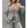 imageCicy Bell Womens Cropped Pea Coat V Neck Short Wool Jackets Vintage Casual Y2K Fall Open Front Blazer with BuckleGrey