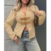 imageCicy Bell Womens Cropped Pea Coat V Neck Short Wool Jackets Vintage Casual Y2K Fall Open Front Blazer with BuckleKhaki
