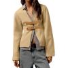 imageCicy Bell Womens Cropped Pea Coat V Neck Short Wool Jackets Vintage Casual Y2K Fall Open Front Blazer with BuckleKhaki