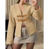 imageCicy Bell Womens Cropped Pea Coat V Neck Short Wool Jackets Vintage Casual Y2K Fall Open Front Blazer with BuckleKhaki