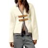 imageCicy Bell Womens Cropped Pea Coat V Neck Short Wool Jackets Vintage Casual Y2K Fall Open Front Blazer with BuckleWhite