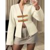 imageCicy Bell Womens Cropped Pea Coat V Neck Short Wool Jackets Vintage Casual Y2K Fall Open Front Blazer with BuckleWhite