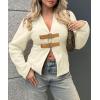 imageCicy Bell Womens Cropped Pea Coat V Neck Short Wool Jackets Vintage Casual Y2K Fall Open Front Blazer with BuckleWhite