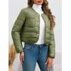 imageCicy Bell Womens Cropped Puffer Jackets Quilted Lightweight Collarless Button Down Warm Winter Coats with PocketsArmy Green