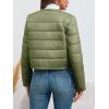 imageCicy Bell Womens Cropped Puffer Jackets Quilted Lightweight Collarless Button Down Warm Winter Coats with PocketsArmy Green