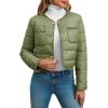 imageCicy Bell Womens Cropped Puffer Jackets Quilted Lightweight Collarless Button Down Warm Winter Coats with PocketsArmy Green