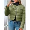 imageCicy Bell Womens Cropped Puffer Jackets Quilted Lightweight Collarless Button Down Warm Winter Coats with PocketsArmy Green