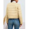 imageCicy Bell Womens Cropped Puffer Jackets Quilted Lightweight Collarless Button Down Warm Winter Coats with PocketsBeige